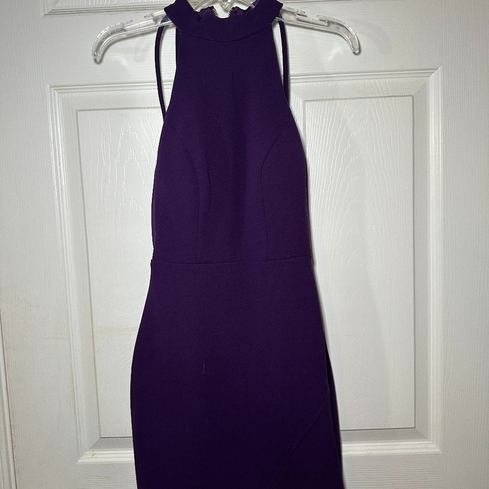 Purple Fitted High Neck Mini Cocktail Dress